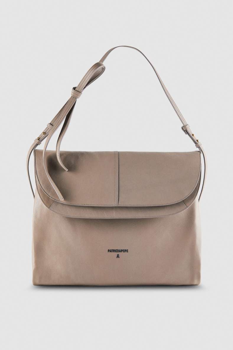 Radical Boho flap leather bag with adjustable strap, Beige, Patrizia Pepe