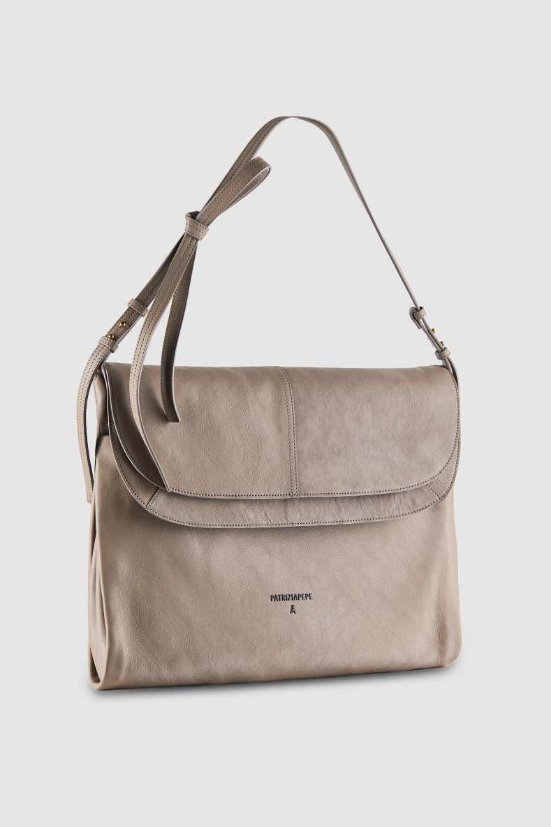 Radical Boho flap leather bag with adjustable strap, Beige, Patrizia Pepe