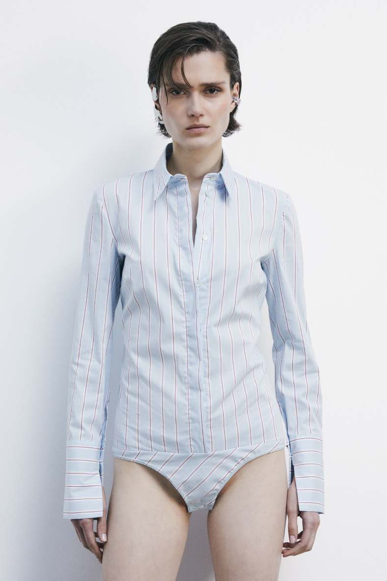 Striped long sleeve body shirt, Light Blue, Patrizia Pepe