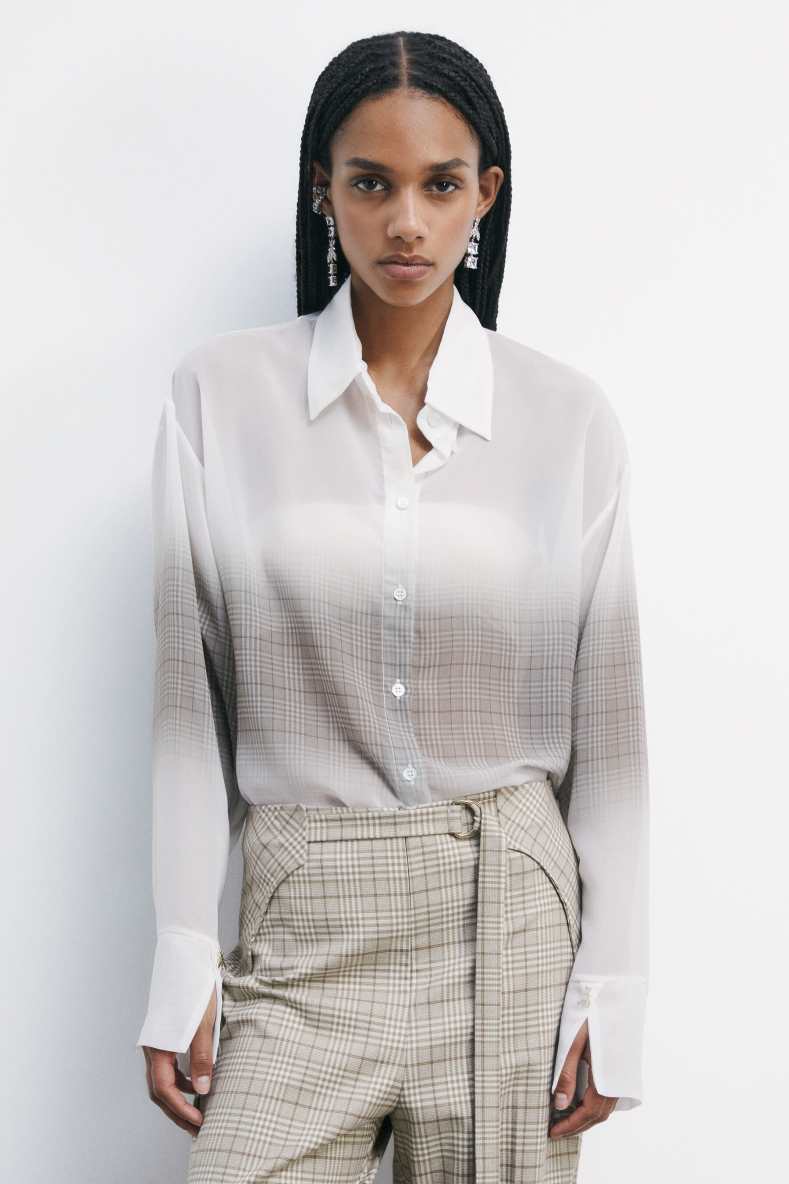 Lightweight shirt with checked print, White, Patrizia Pepe
