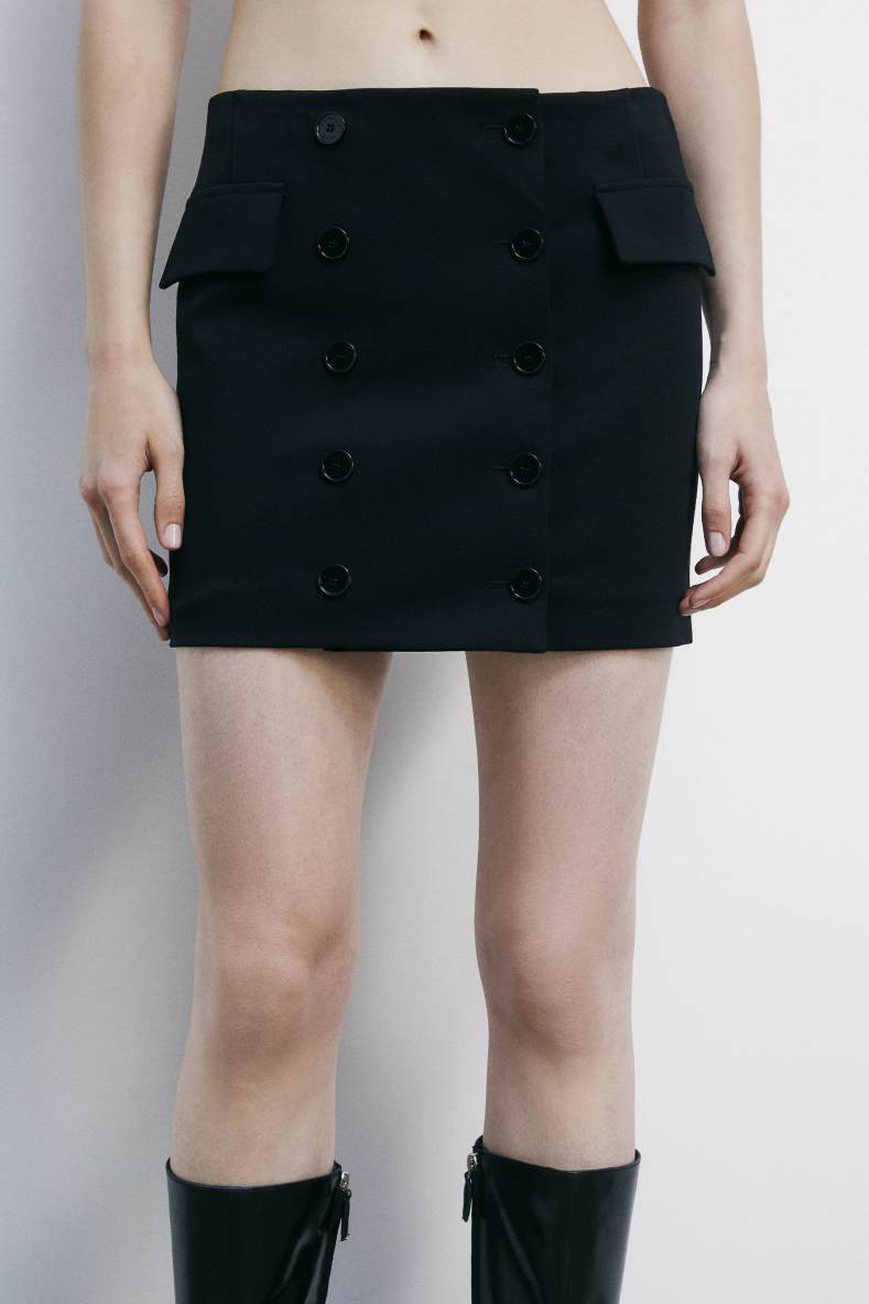 Mini wrap skirt with buttons, Black, Patrizia Pepe