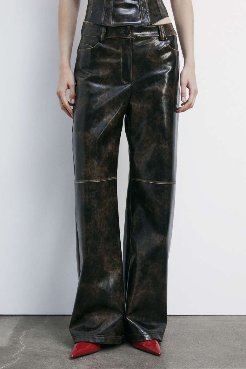 Wide-leg coated trousers, Brown, Patrizia Pepe