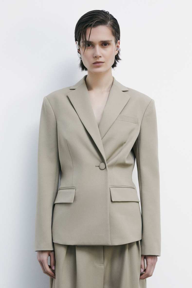 Asymmetric gabardine blazer, Beige, Patrizia Pepe