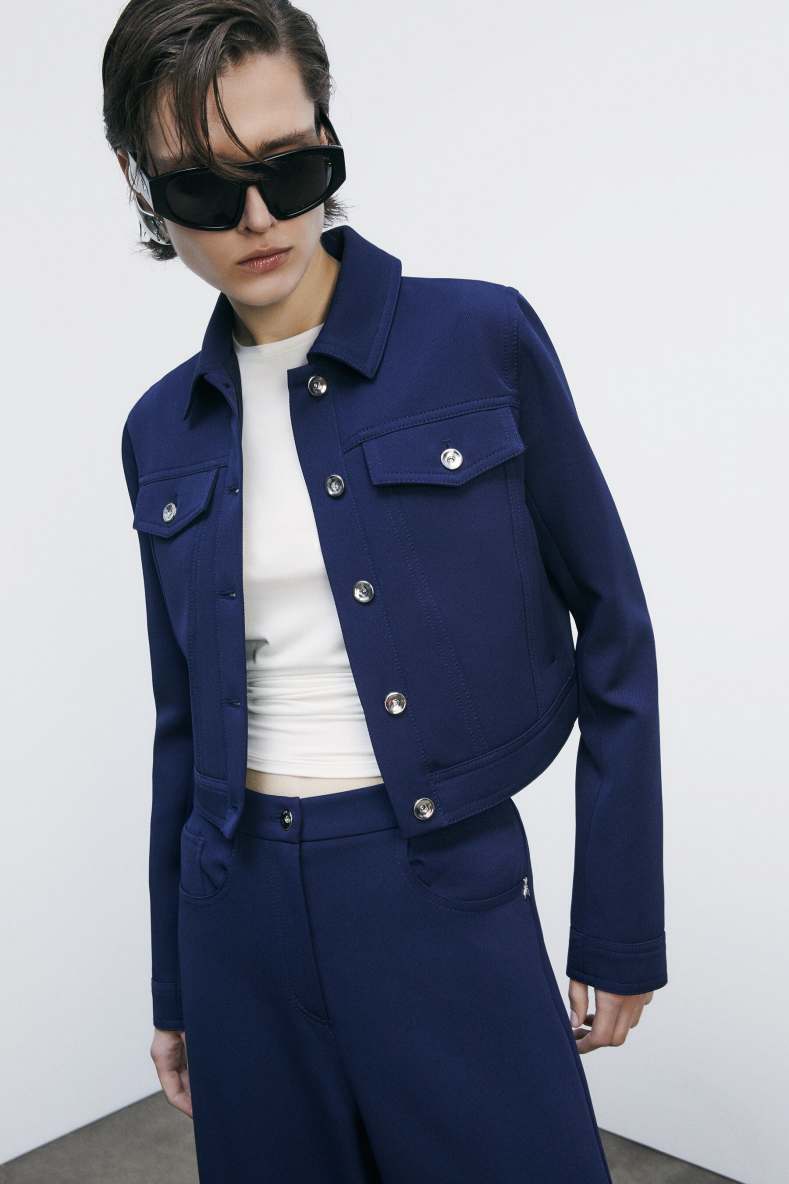 Denim effect short jacket, Blue, Patrizia Pepe