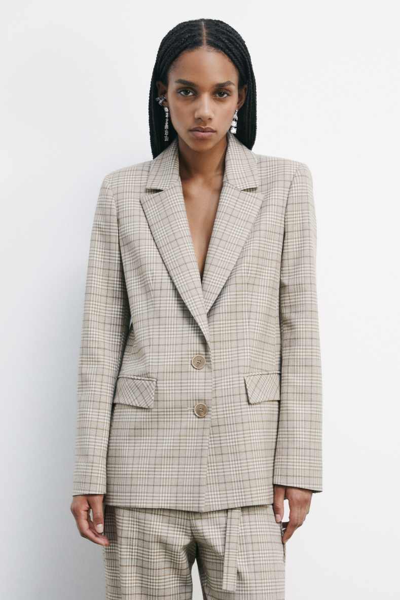 Fluid checked blazer with two-buttons, Beige, Patrizia Pepe