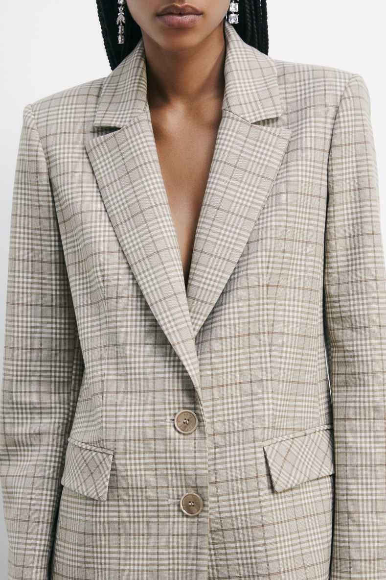 Fluid checked blazer with two-buttons, Beige, Patrizia Pepe
