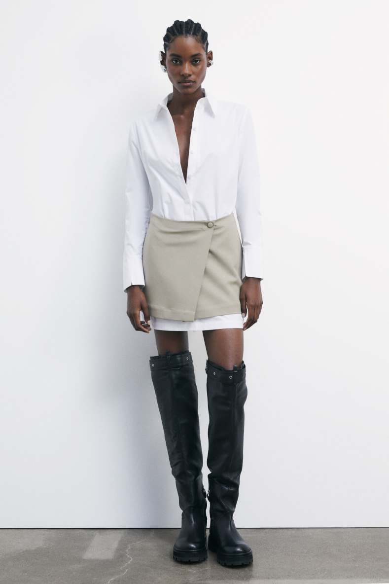 Mini shirt dress with contrasting skirt, White, Patrizia Pepe