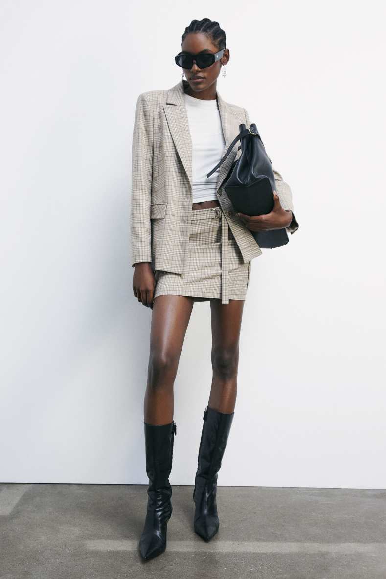 Low-waisted plaid mini skirt, Beige, Patrizia Pepe