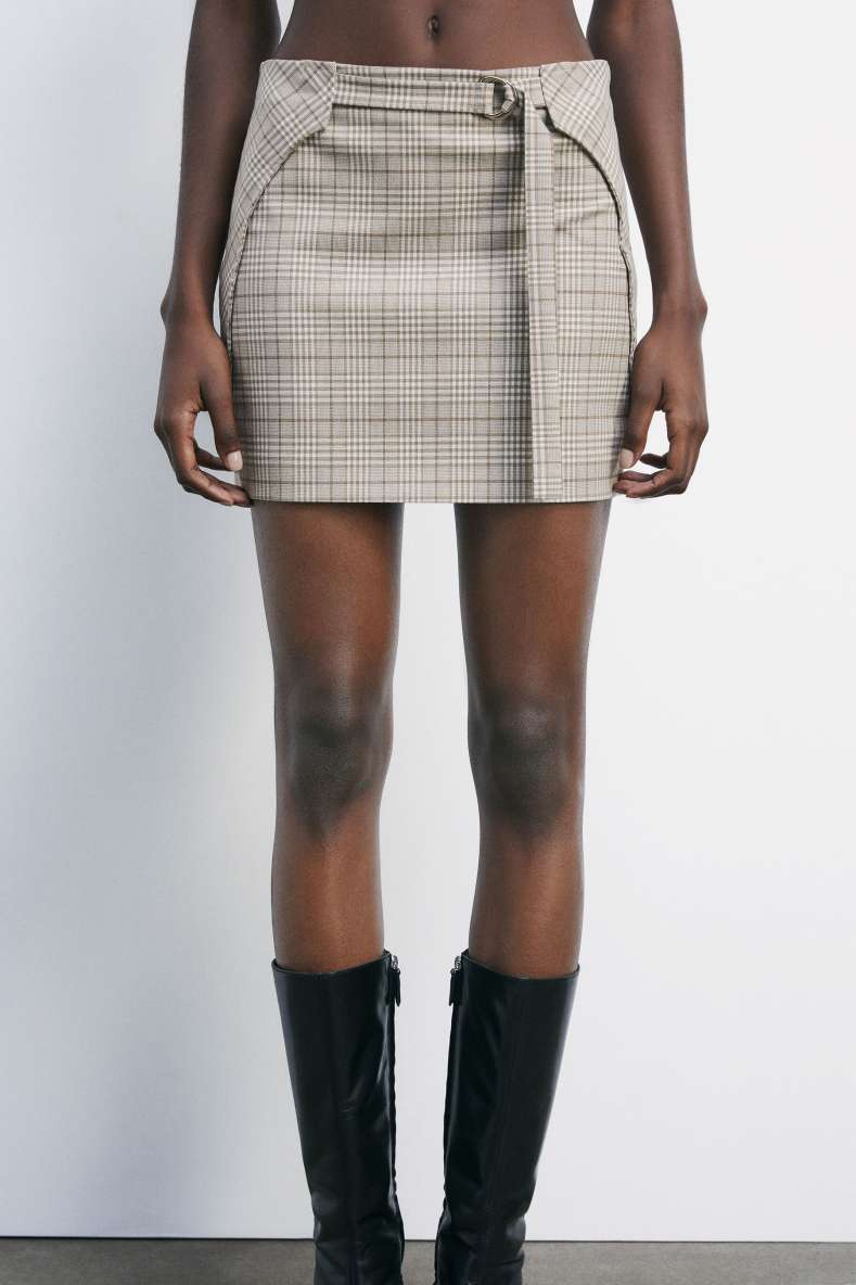 Low-waisted plaid mini skirt, Beige, Patrizia Pepe