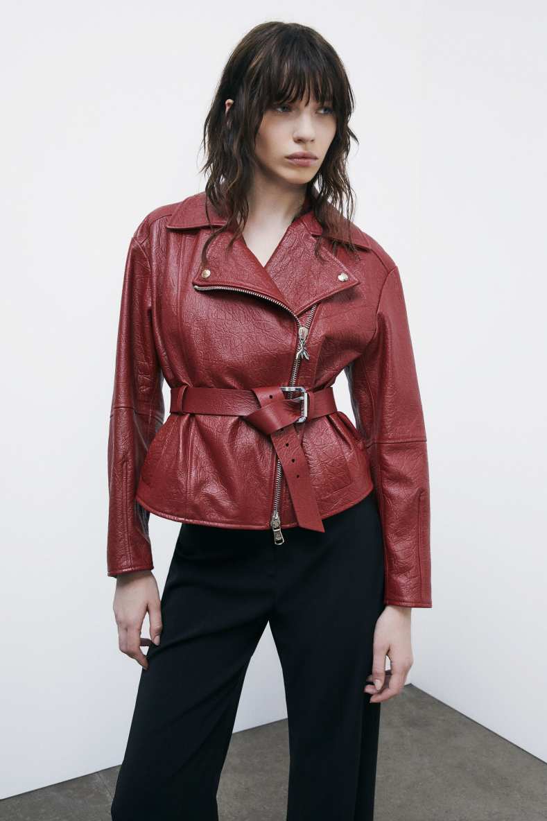 Oversized Leather Biker Jacket, Red, Patrizia Pepe