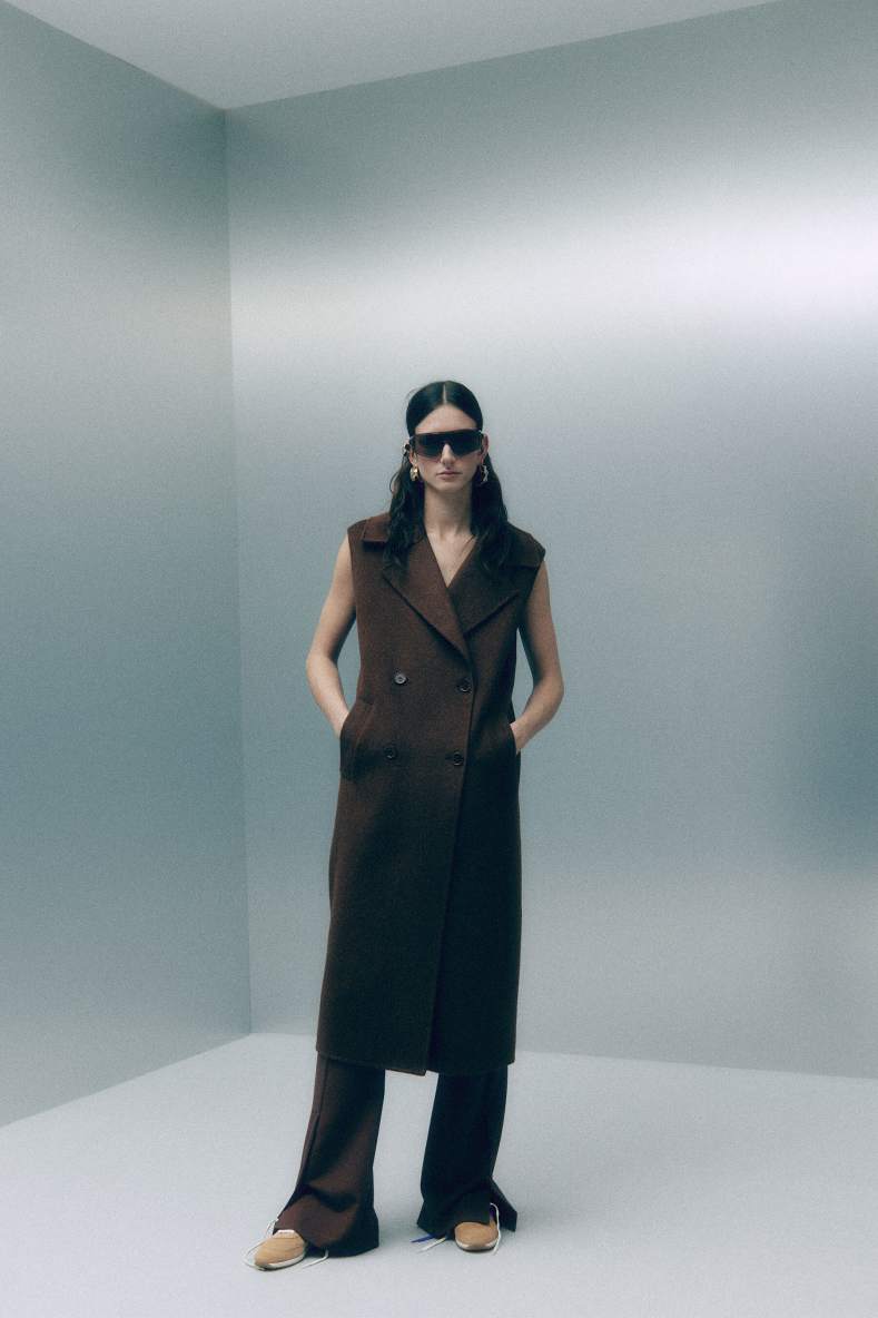 Sleeveless coat in wool and alpaca, Brown, Patrizia Pepe