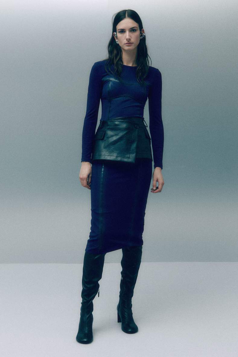 Long-sleeve stretch jersey midi sheath dress, Blue, Patrizia Pepe