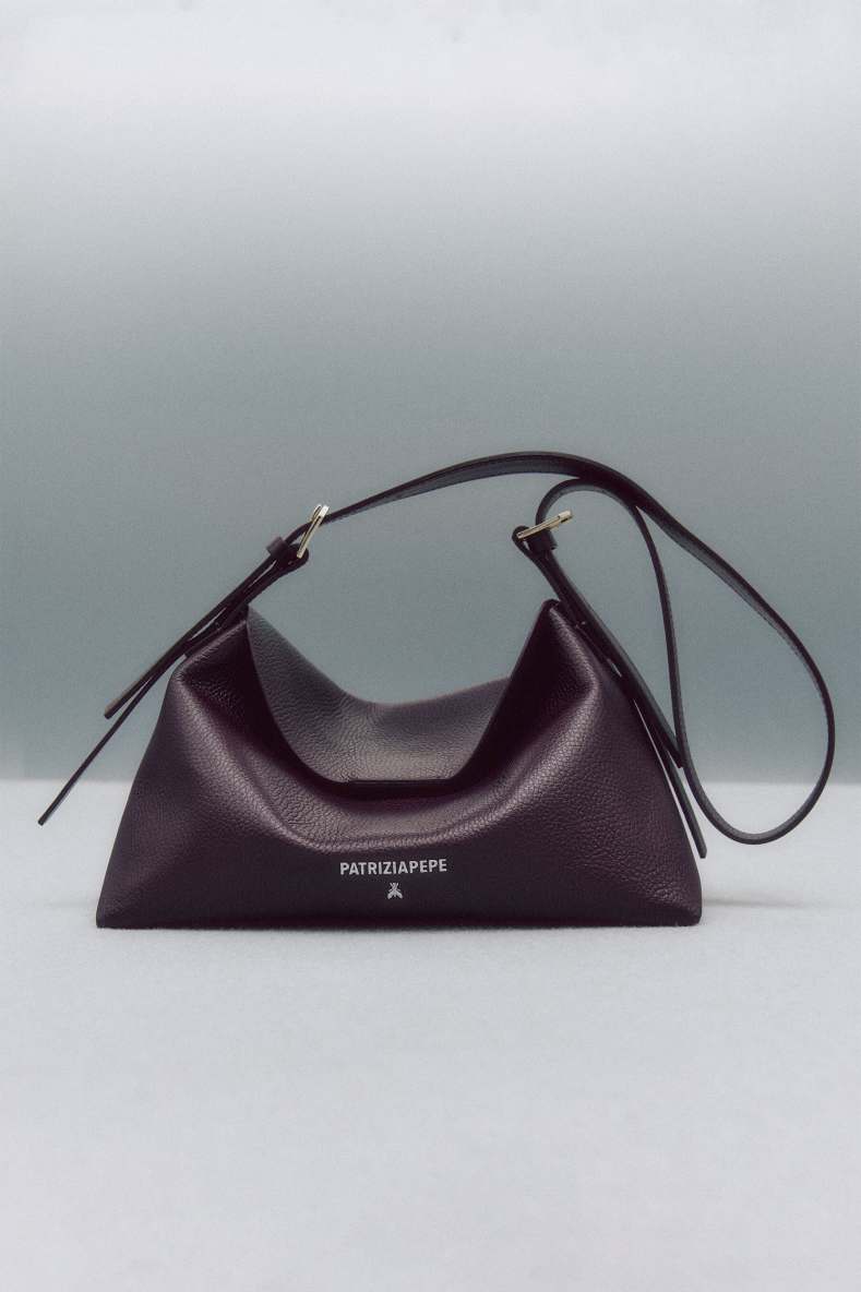 Borsa a tracolla Never Complete media in pelle, Bordeaux, Patrizia Pepe