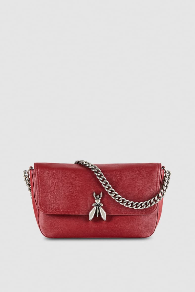 Medium “ESSENTIAL” Fly shoulder bag in leather with chain, Red, Patrizia Pepe