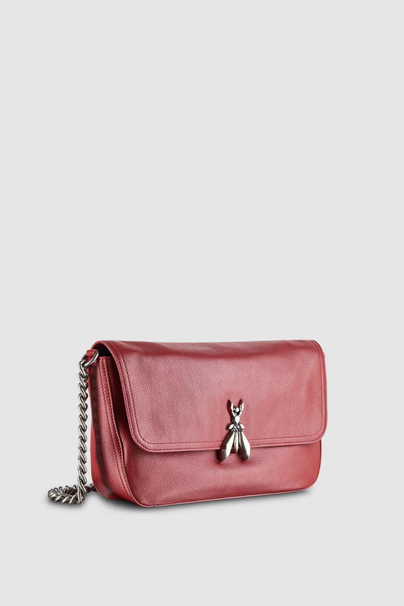 Medium “ESSENTIAL” Fly shoulder bag in leather with chain, Red, Patrizia Pepe