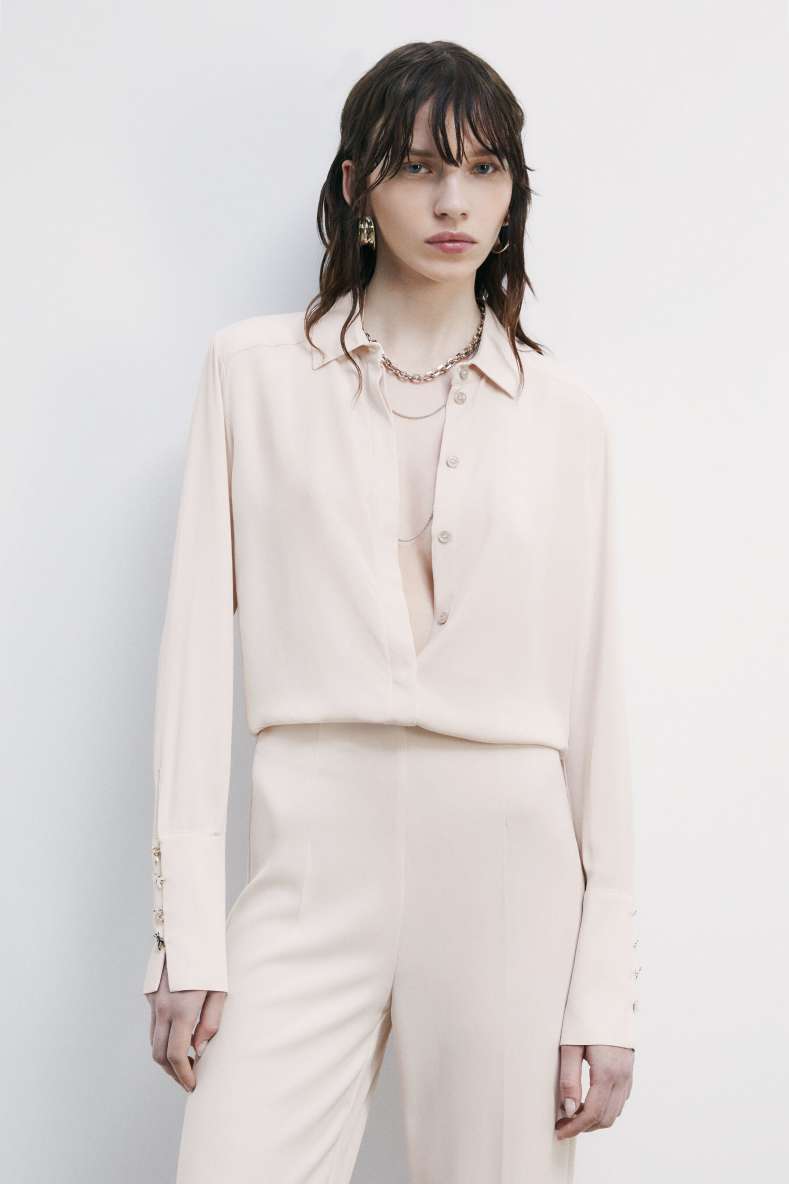 &quot;ESSENTIAL&quot; fluid viscose shirt, Beige, Patrizia Pepe