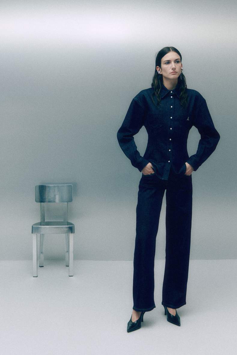 Denim shirt with balloon sleeves, Blue, Patrizia Pepe