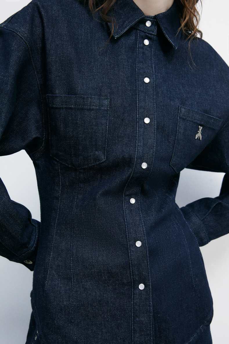 Denim shirt with balloon sleeves, Blue, Patrizia Pepe