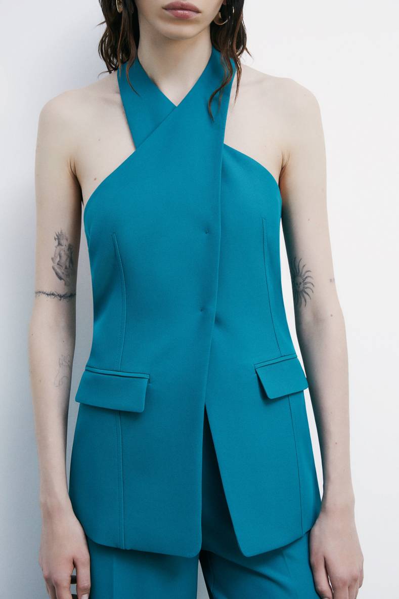 Top with crossover neckline, Green, Patrizia Pepe