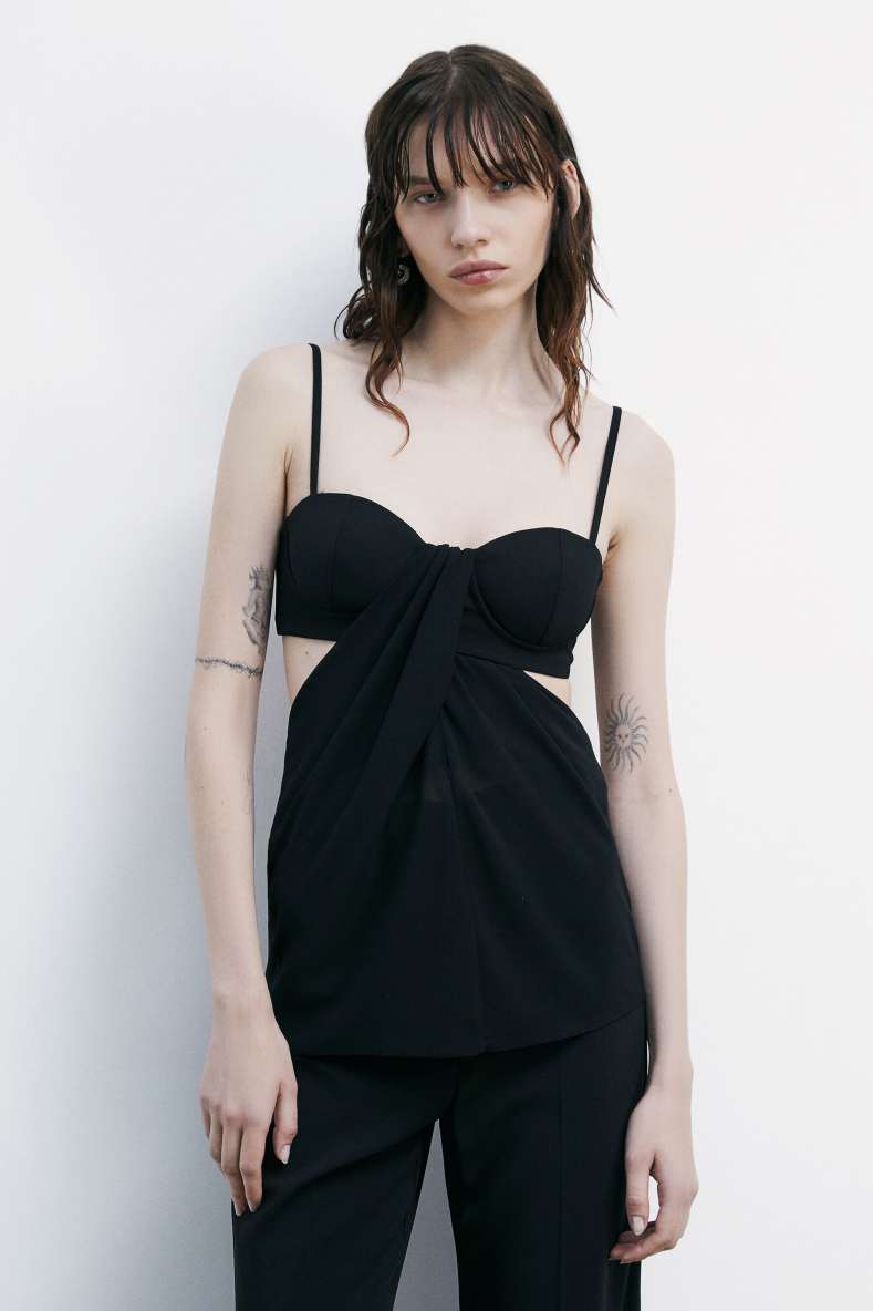 Top with bustier and draping, Black, Patrizia Pepe