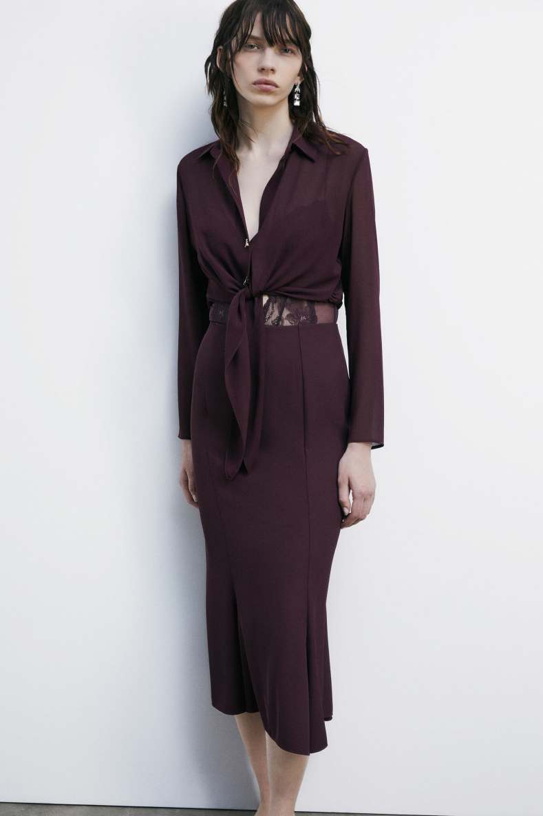 Short blouse with waist knot, Bordeaux, Patrizia Pepe