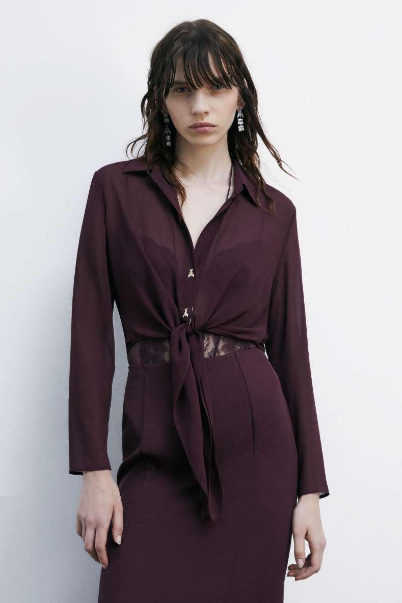 Short blouse with waist knot, Bordeaux, Patrizia Pepe