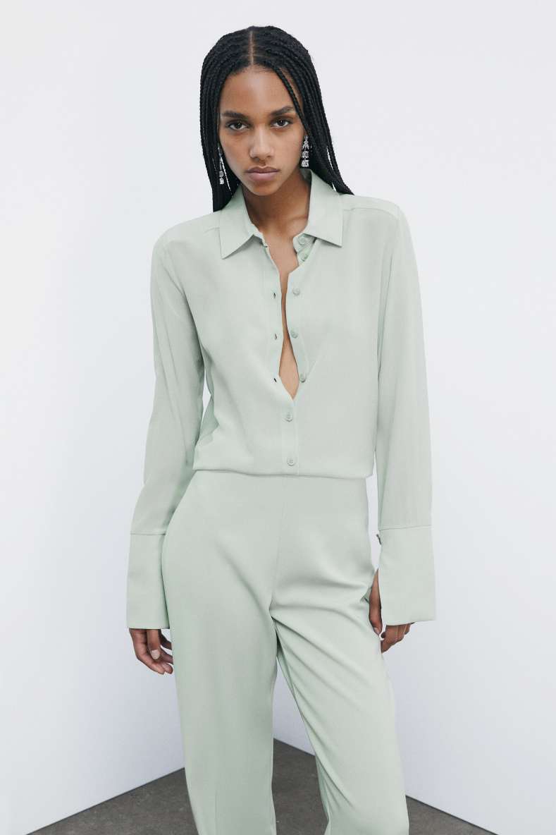 Regular fit silk crepe shirt, Green, Patrizia Pepe
