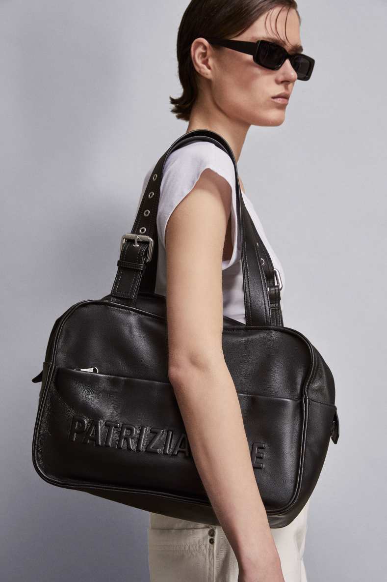 (IM)PERFECTION leather shopping bag, Black, Patrizia Pepe