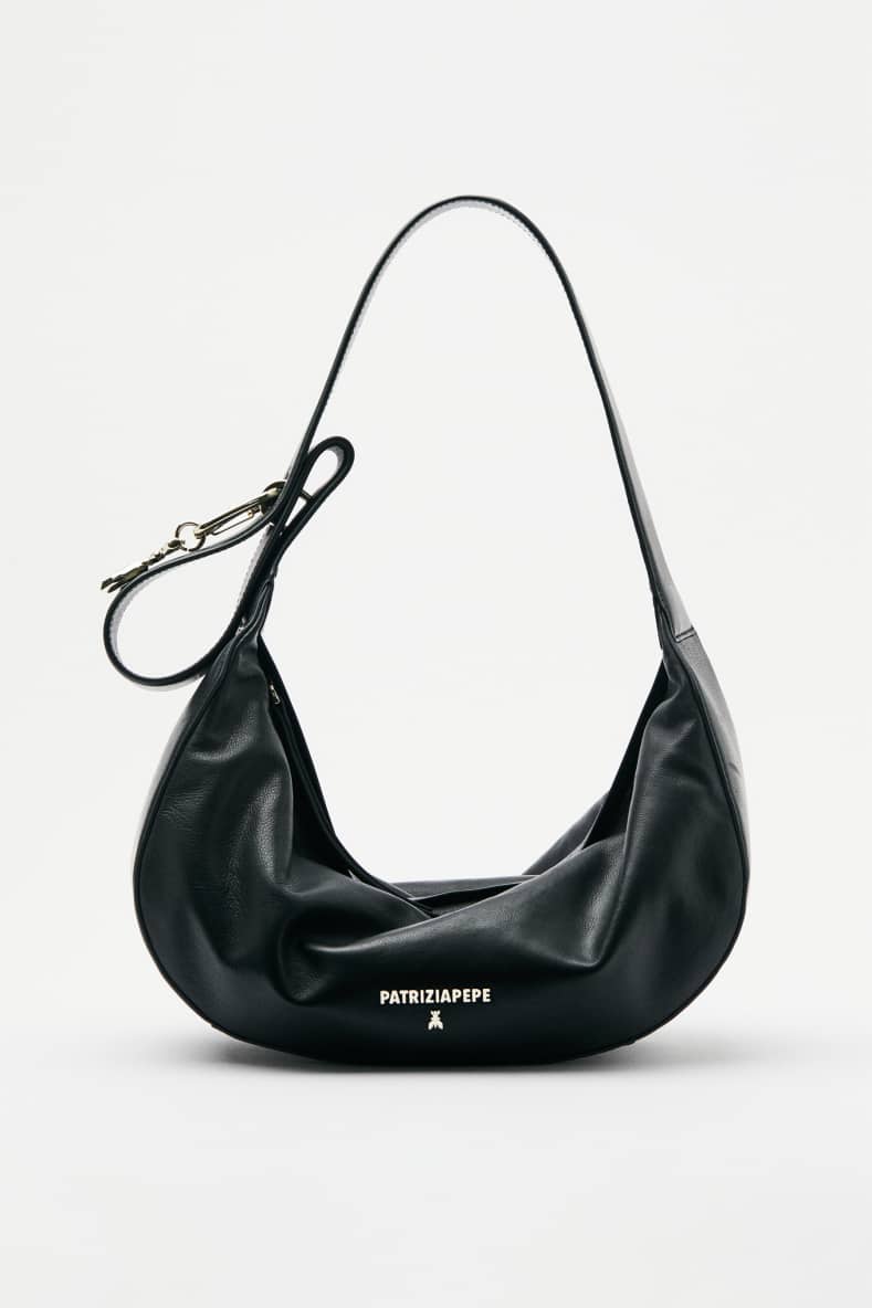Borsa New Moon media in pelle con tracolla, Nero, Patrizia Pepe