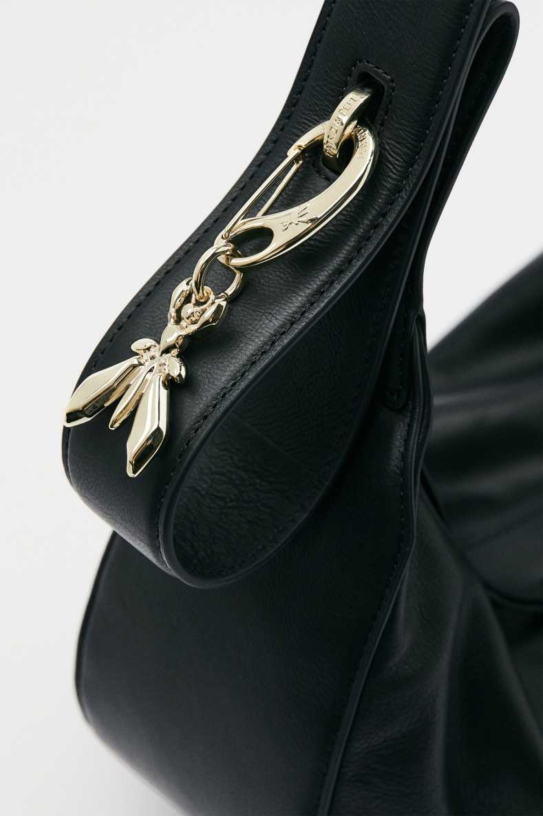 Borsa New Moon media in pelle con tracolla, Nero, Patrizia Pepe