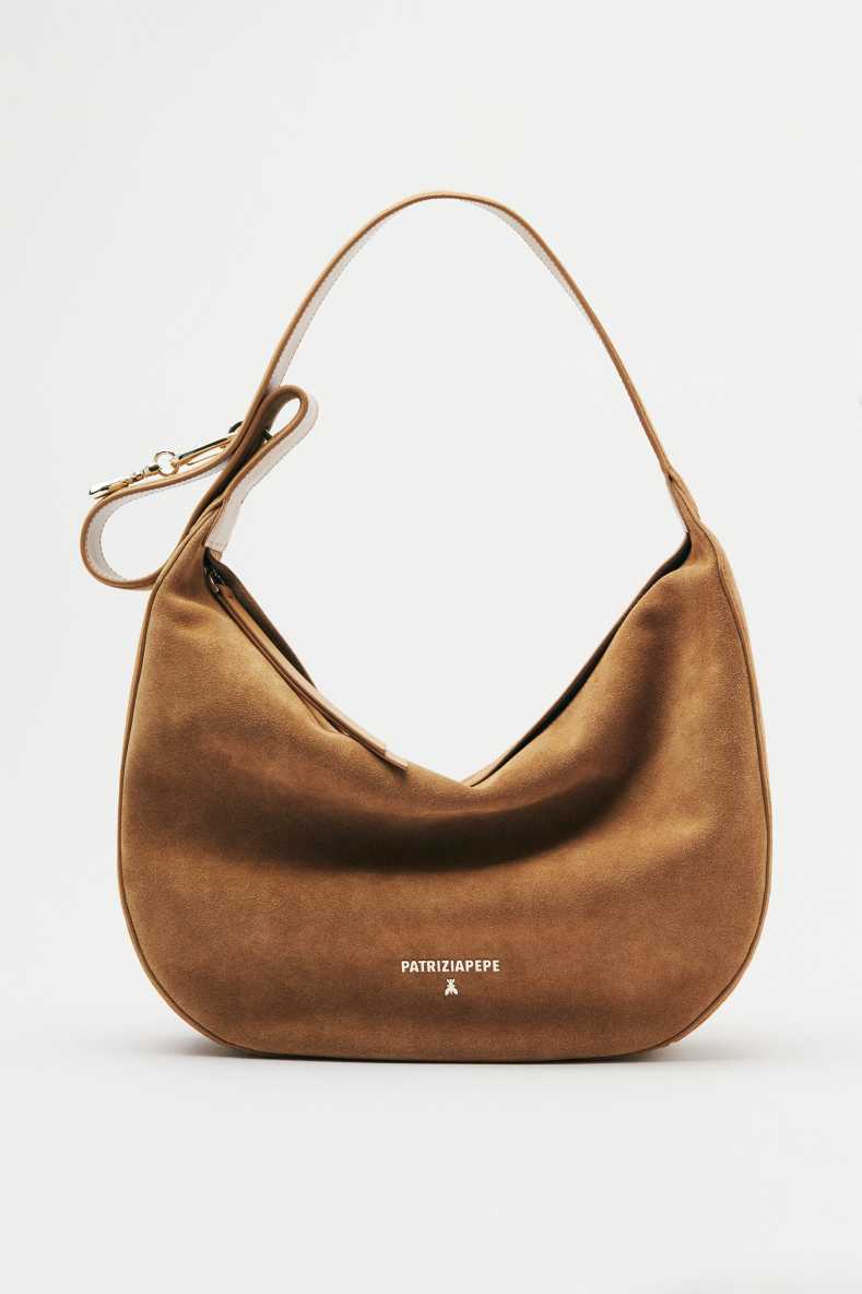 Borsa New Moon grande in suede con tracolla, Beige, Patrizia Pepe