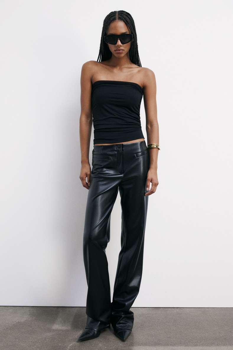 Low-waisted coated biker pants, Black, Patrizia Pepe