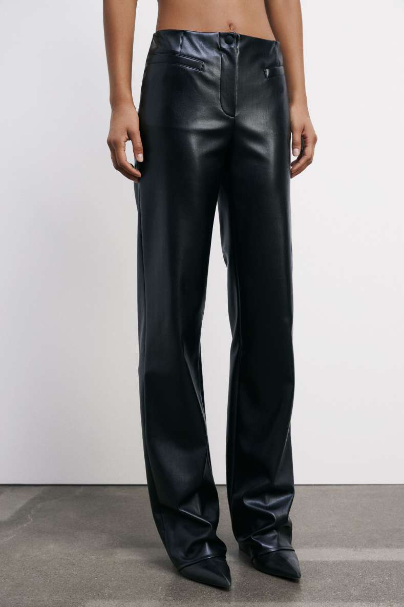 Low-waisted coated biker pants, Black, Patrizia Pepe