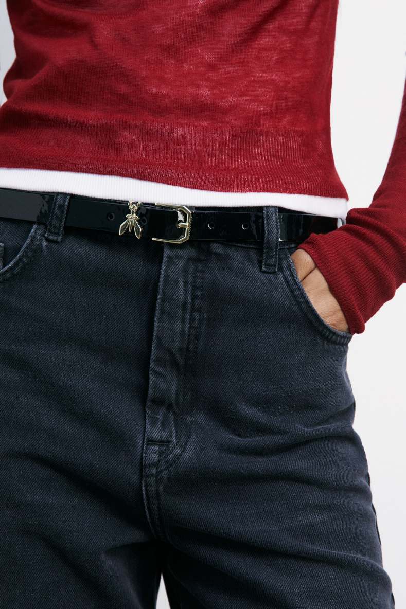 Hüftgürtel aus glänzendem Leder, Schwarz, Patrizia Pepe