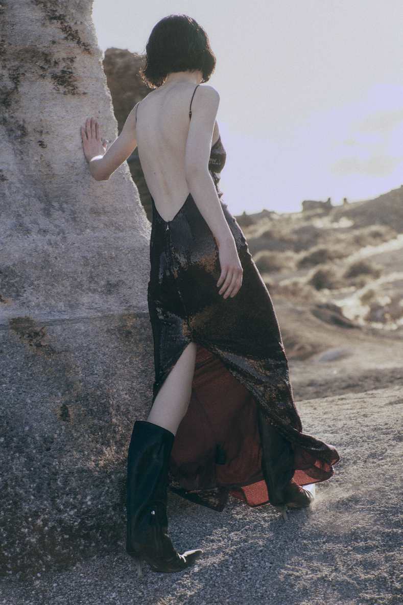 Long Tulle Dress with Sequins, Bordeaux, Patrizia Pepe