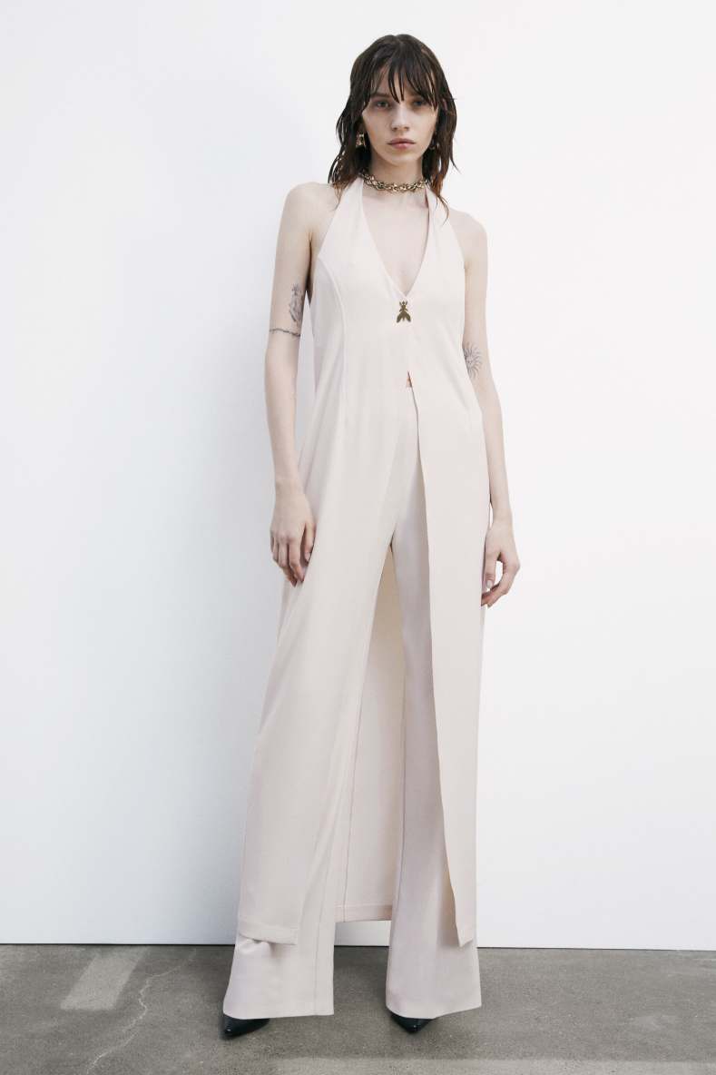 Long top with front closure and halter neckline, Beige, Patrizia Pepe