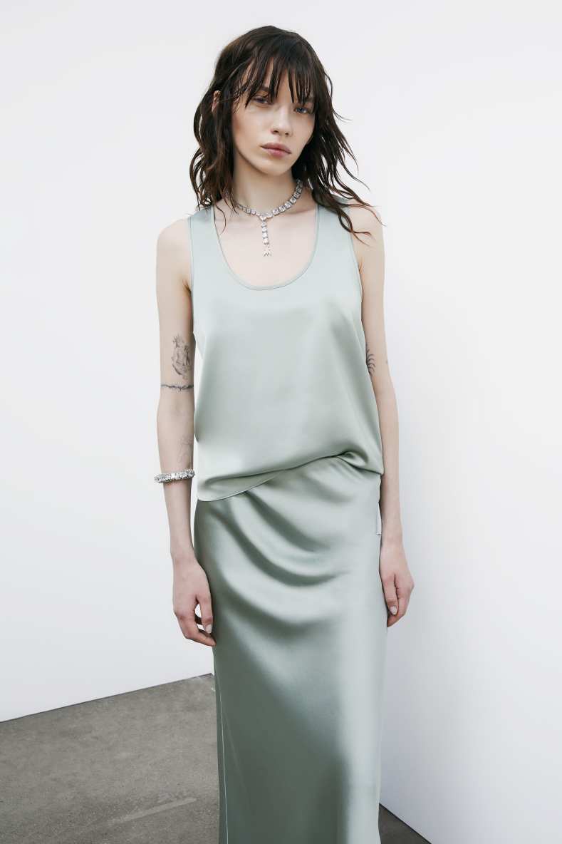Fluid satin top, Green, Patrizia Pepe