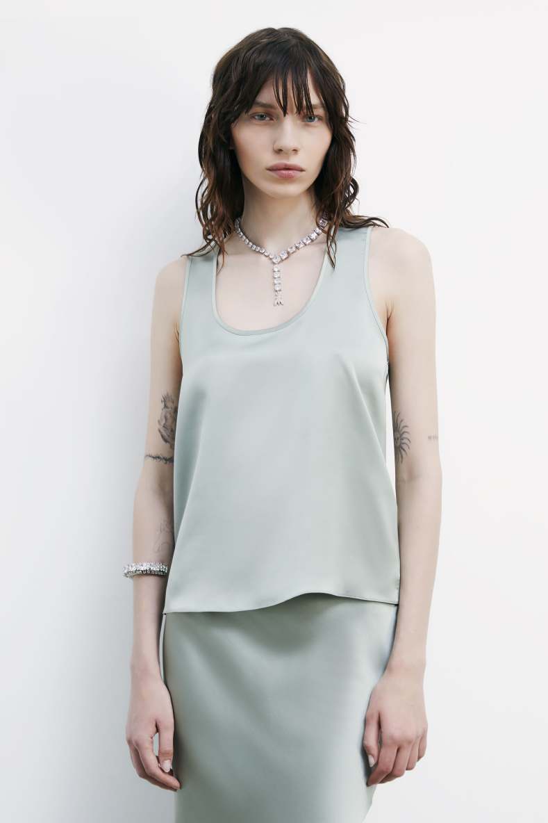 Fluid satin top, Green, Patrizia Pepe
