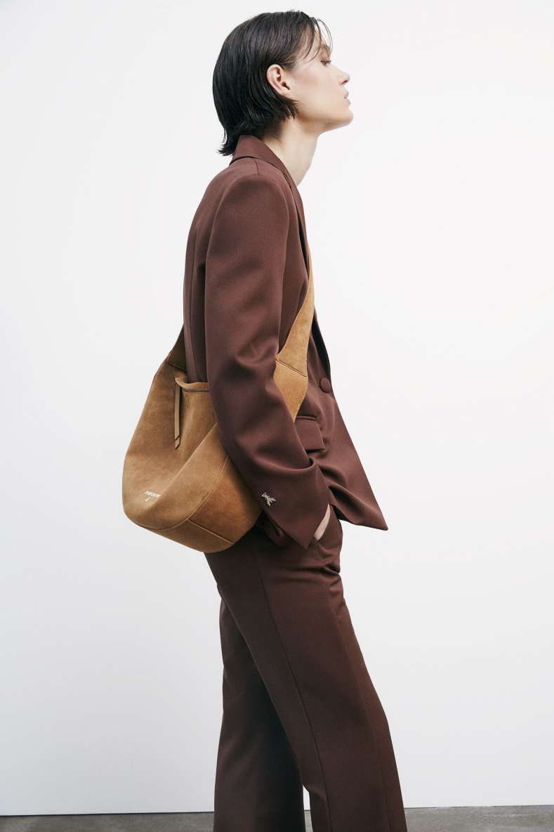 Borsa New Moon grande in suede con tracolla, Beige, Patrizia Pepe