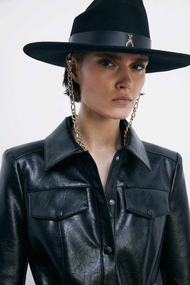 Cowboy hat in felt with chain, Black, Patrizia Pepe