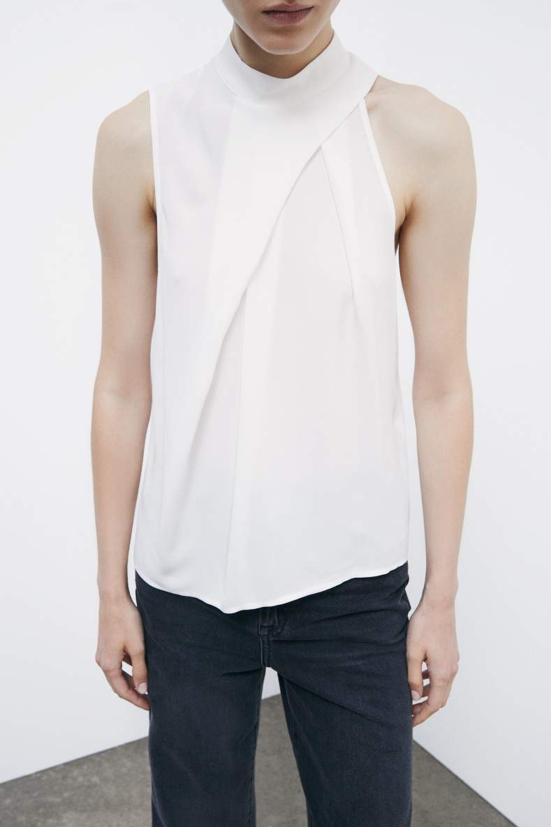 Viscose top with draping, White, Patrizia Pepe