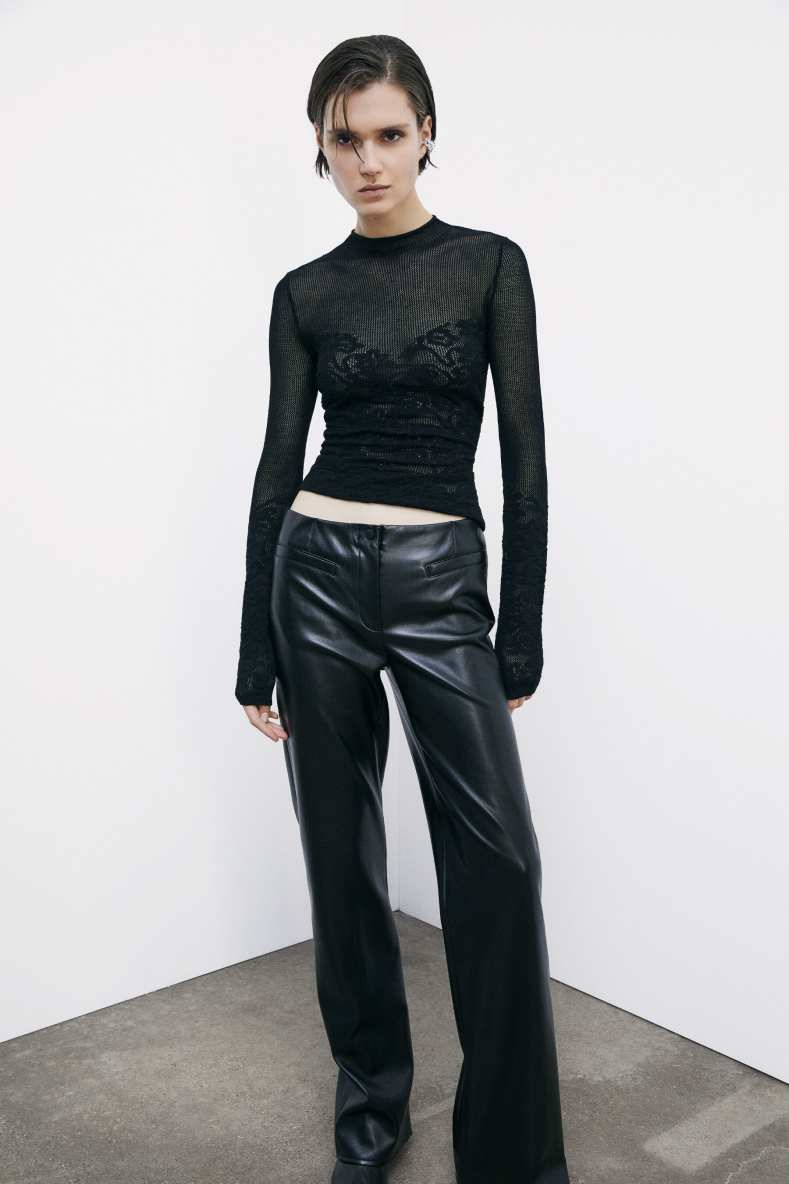 Fine knit top with lace inserts, Black, Patrizia Pepe