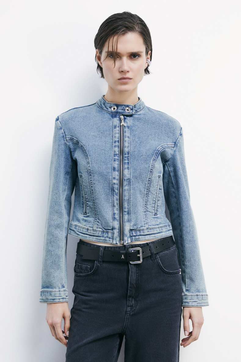 Fitted denim biker jacket, Blue, Patrizia Pepe