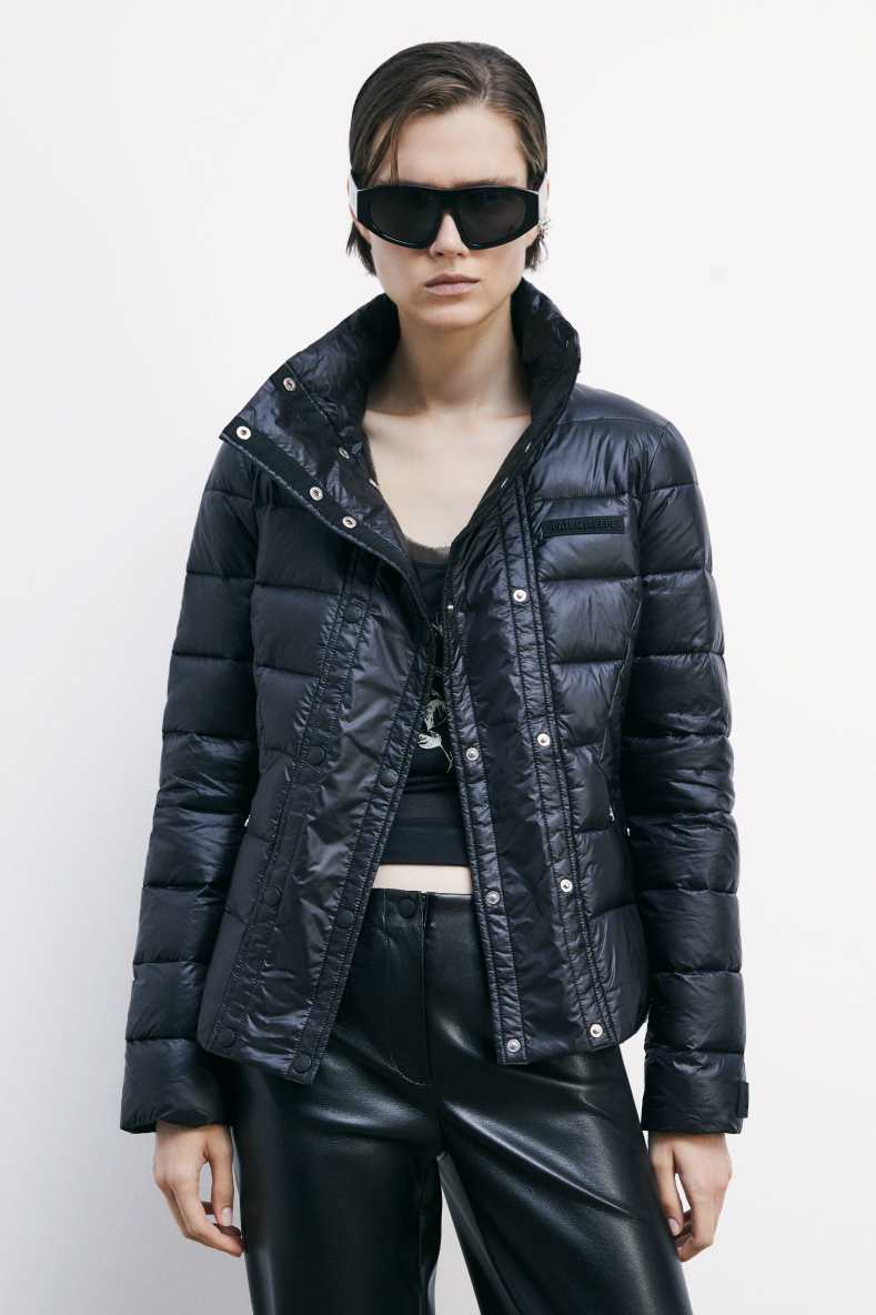 Lightweight nylon down jacket with high neck, Black, Patrizia Pepe