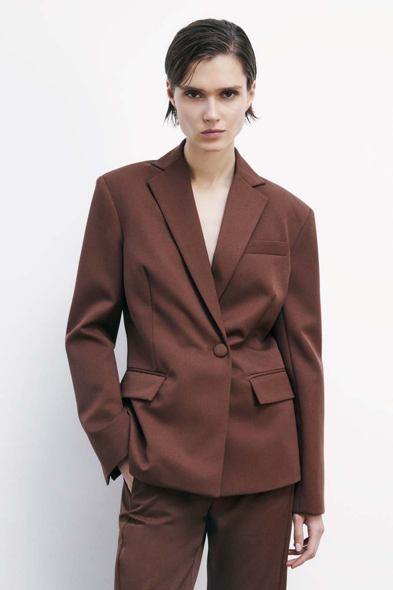 Asymmetric gabardine blazer, Brown, Patrizia Pepe