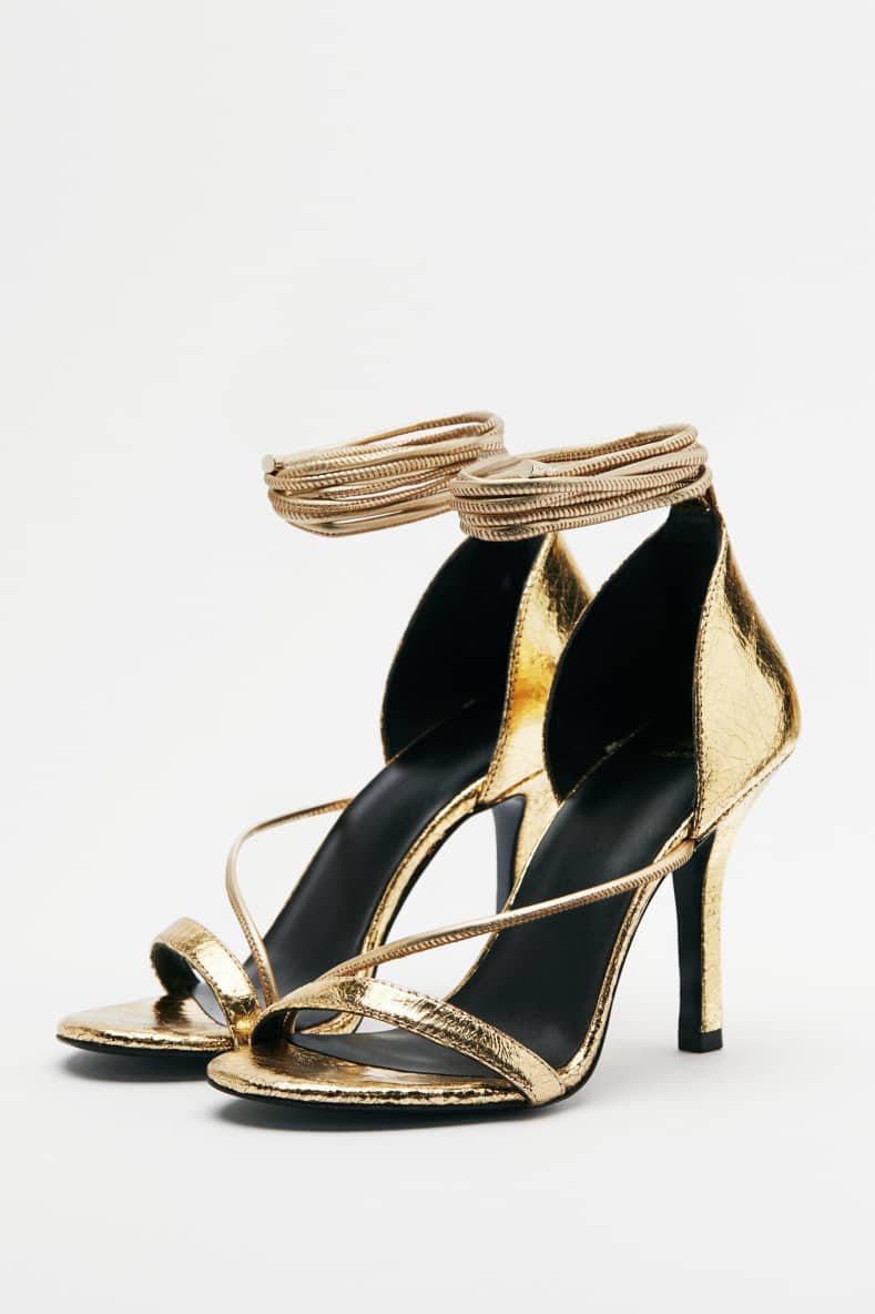 Minimal Shape sandals in laminated leather, Gold, Patrizia Pepe