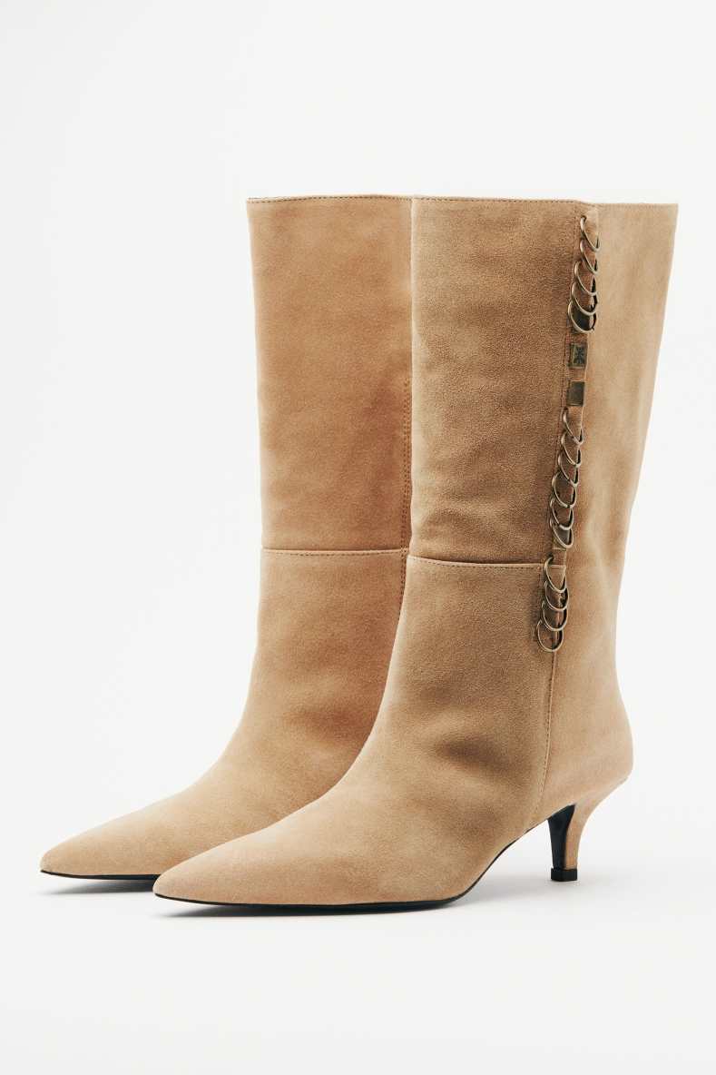 Radical Boho suede boots with piercing details, Beige, Patrizia Pepe