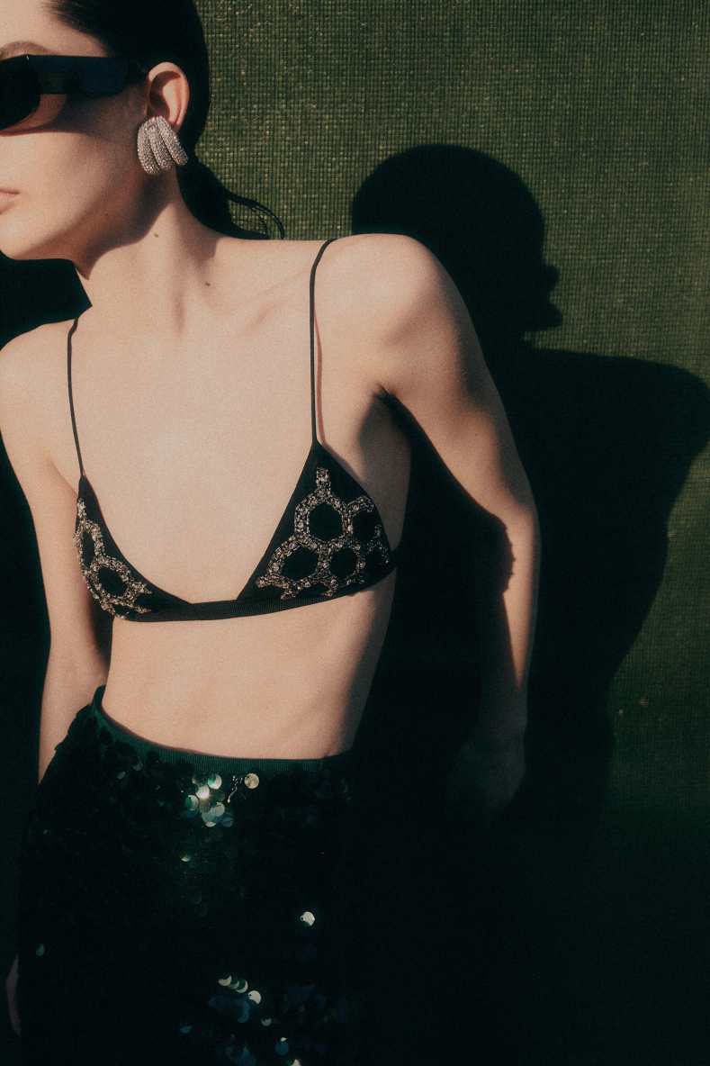 Hand-embroidered triangle bra, Black, Patrizia Pepe