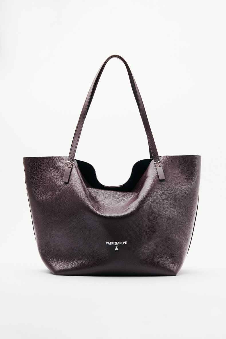 Never Complete shopping bag in hammered leather, Bordeaux, Patrizia Pepe