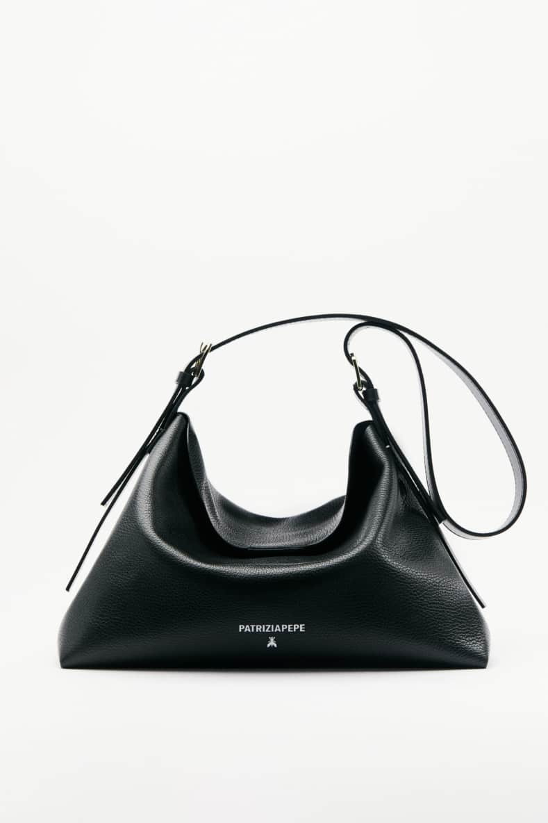 Borsa a tracolla Never Complete grande in pelle, Nero, Patrizia Pepe